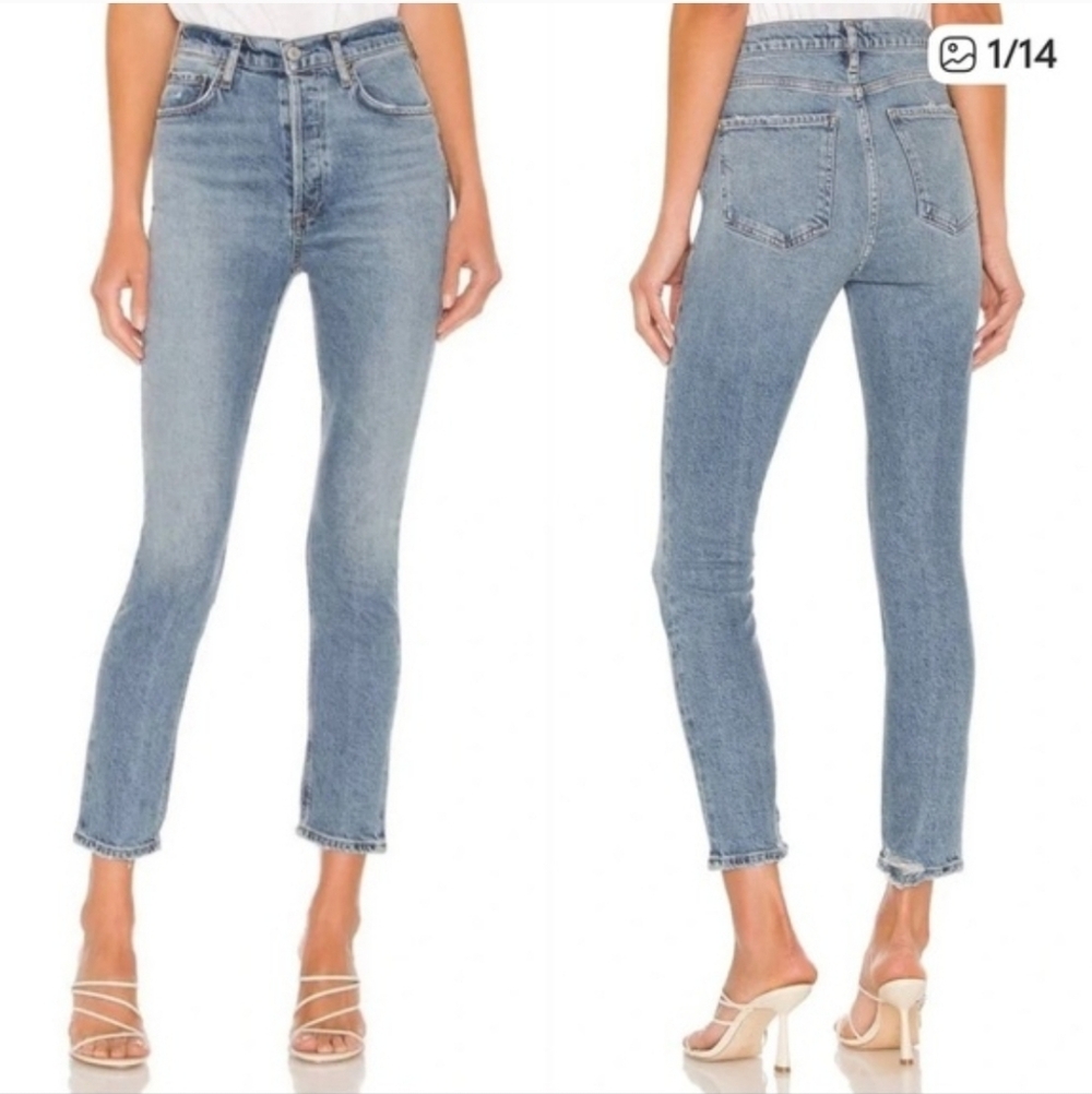 31 Agolde Nico High Rise Button Fly Slim Ankle Jeans Chronicle
